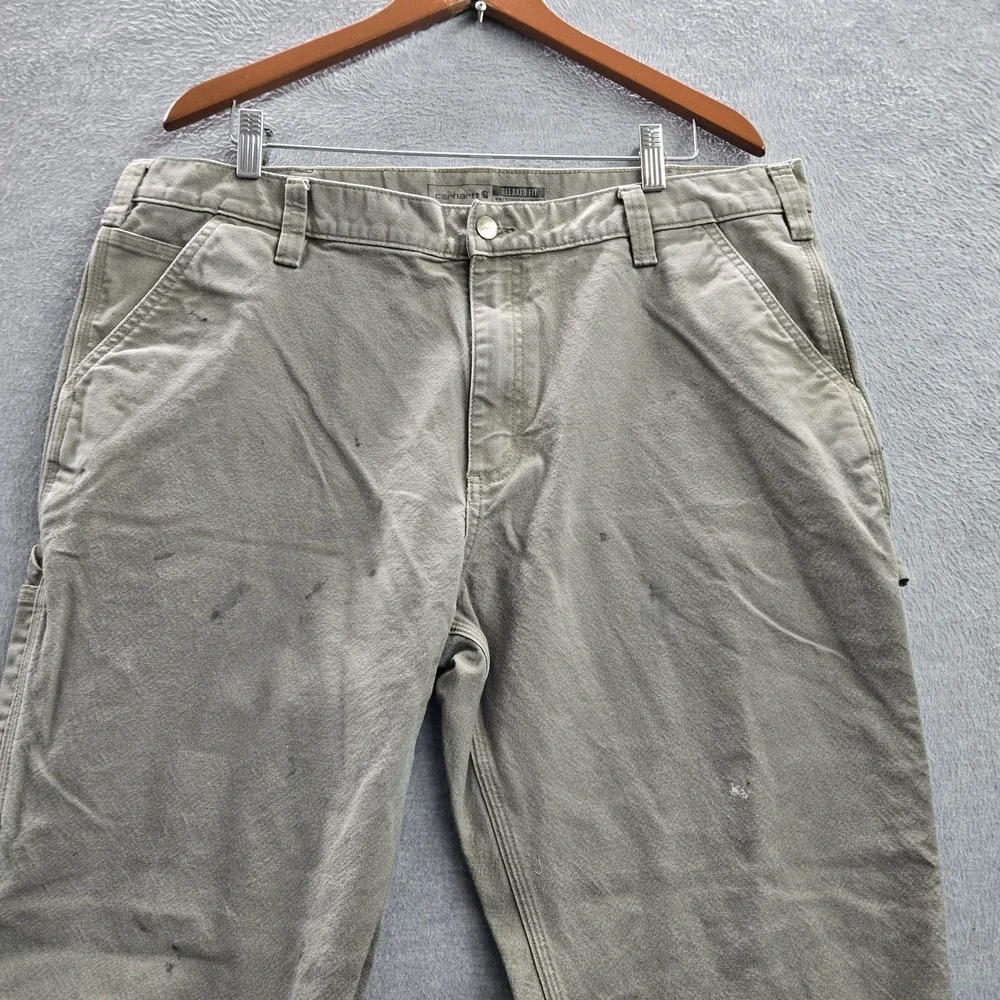 Carhartt Men Pants 40X30 Khaki Carpenter Canvas Rugged Flex Duck Dungaree READ
